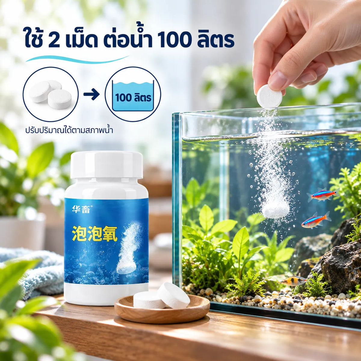 Pethealer เม็ดออกซิเจนละลายช้าสำหรับน้ำตู้ปลา – 120 กรัม รายละเอียดสินค้า: