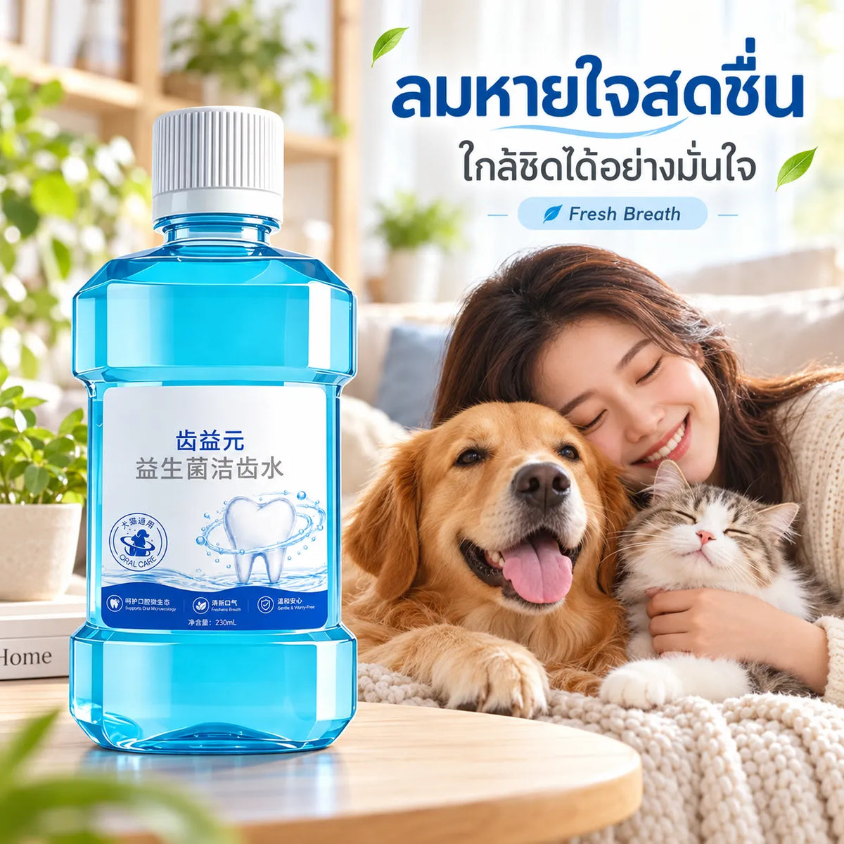 Pethealer ผลิตภัณฑ์ดูแลช่องปากผสมโปรไบโอติกสำหรับสุนัขและแมว – 230 มล.