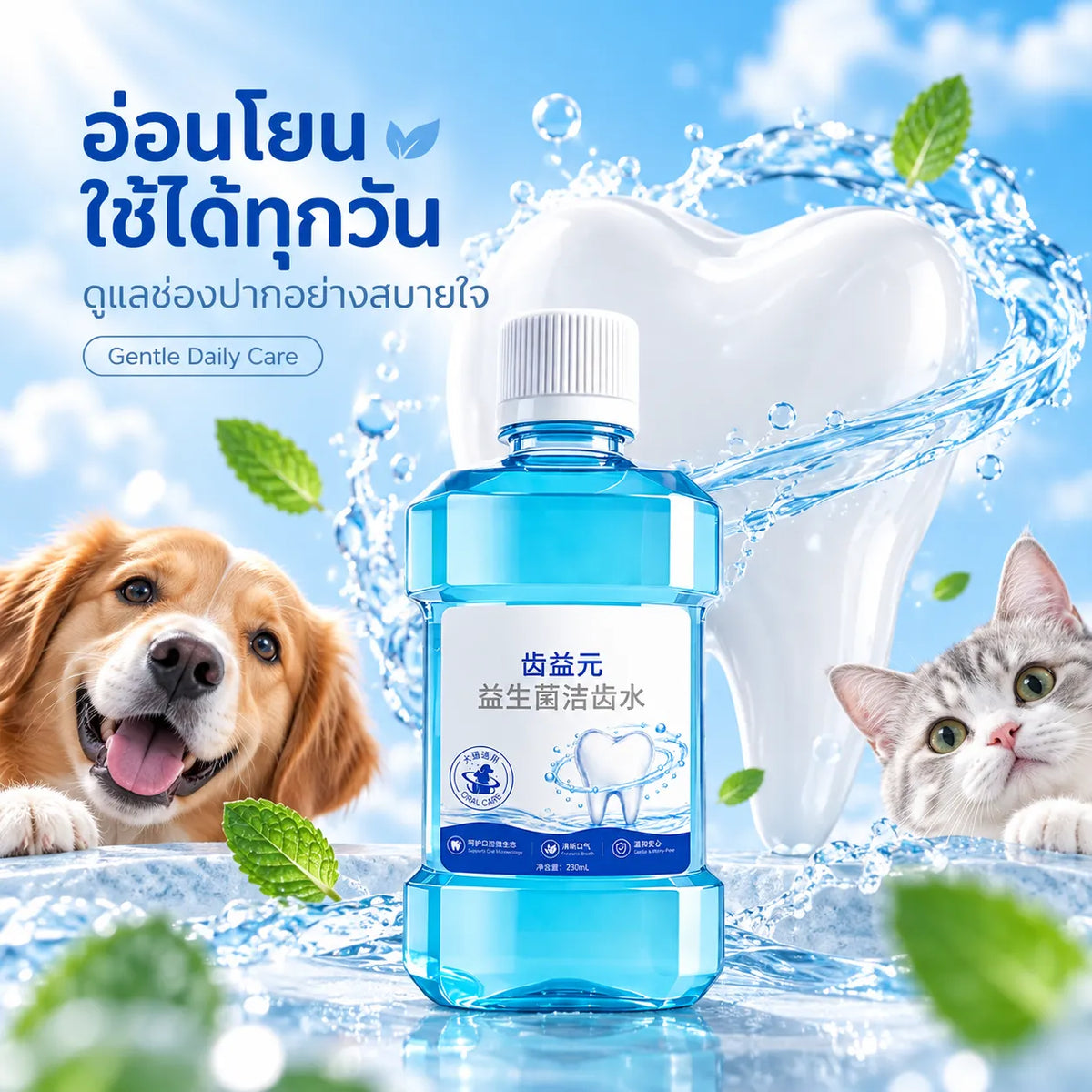 Pethealer ผลิตภัณฑ์ดูแลช่องปากผสมโปรไบโอติกสำหรับสุนัขและแมว – 230 มล.