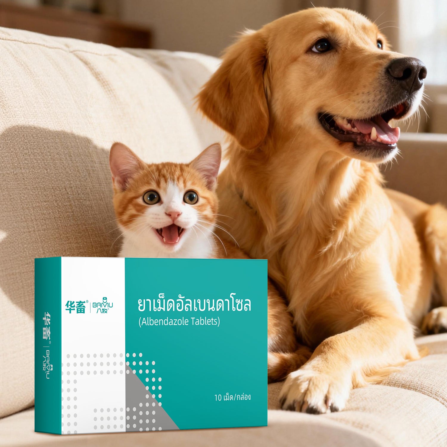 ยาเม็ดถ่ายพยาธิอัลเบนดาโซล 1 กล่อง (10 เม็ด) ใช้ได้กับทั้งแมวและสุนัข