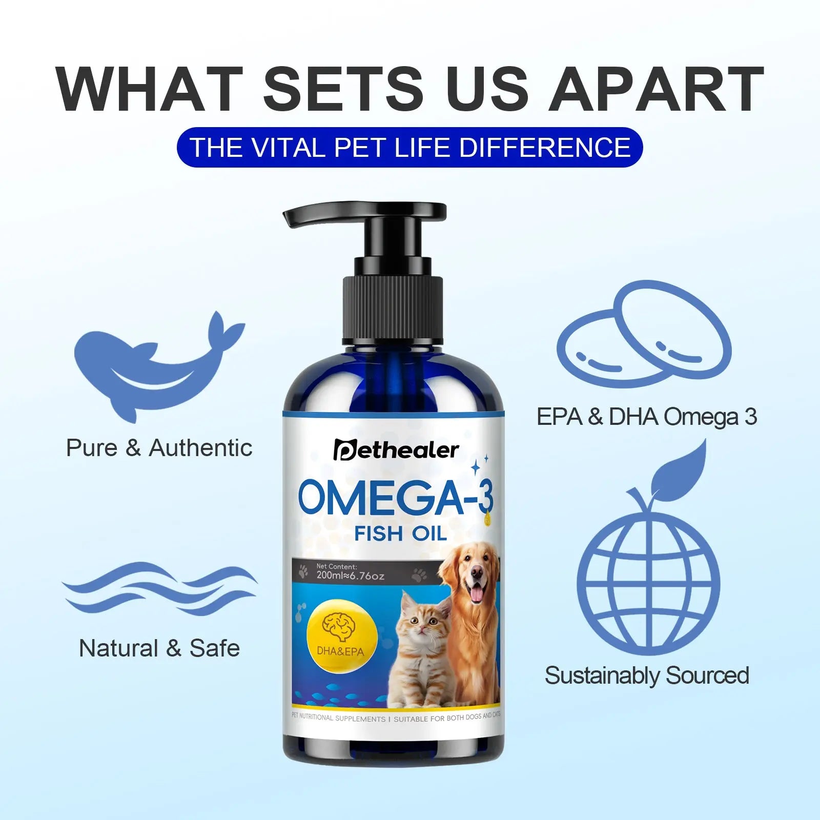 Pethealer น้ำมันปลา Omega-3 สำหรับสุนัขและแมว