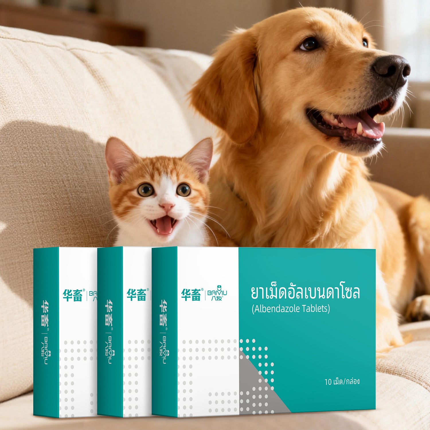 ยาเม็ดถ่ายพยาธิอัลเบนดาโซล 3 กล่อง (กล่องละ 10 เม็ด)