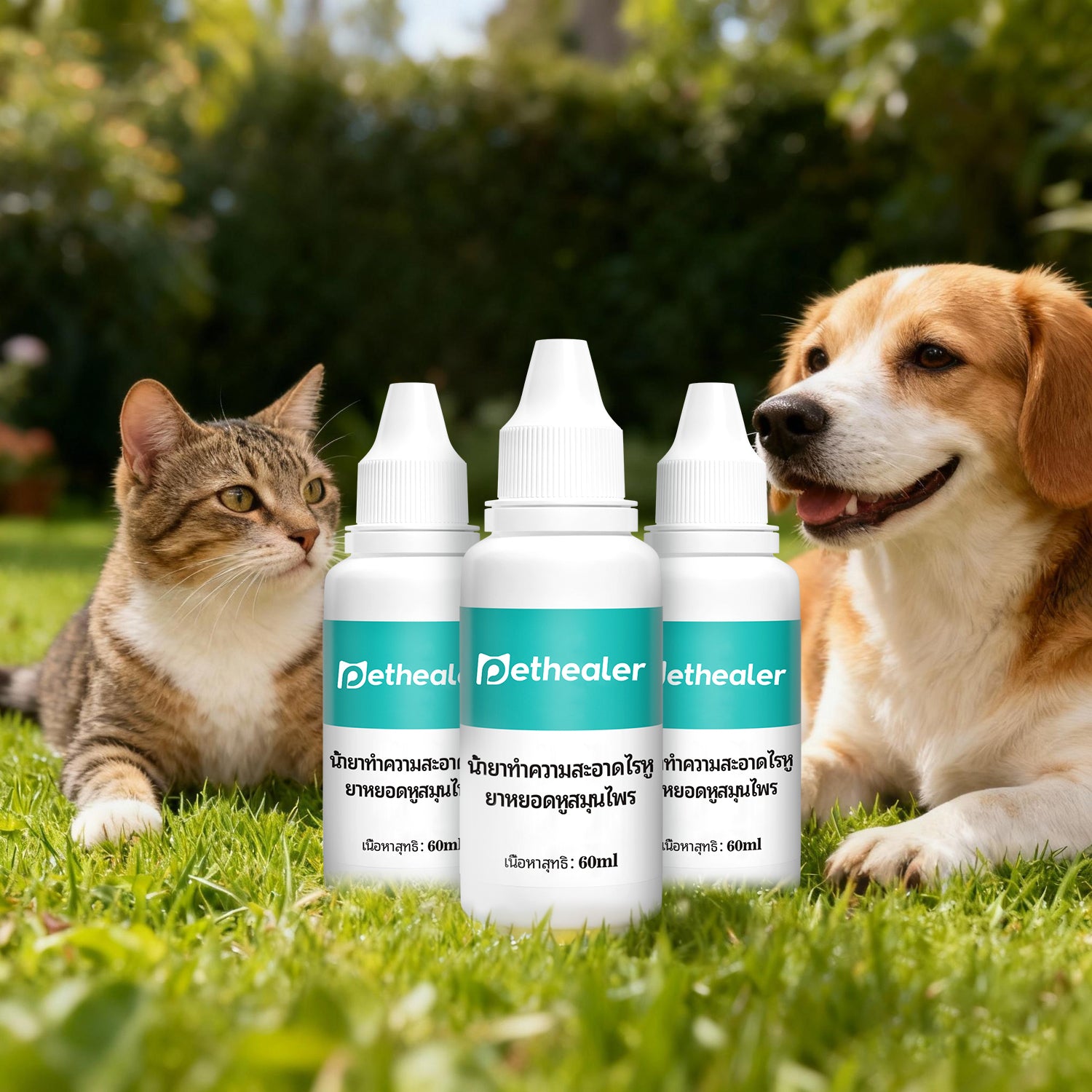 ยาหยอดหูสำหรับสัตว์เลี้ยง 3 ขวด สูตรจากพืช ไม่มีสารเติมแต่ง