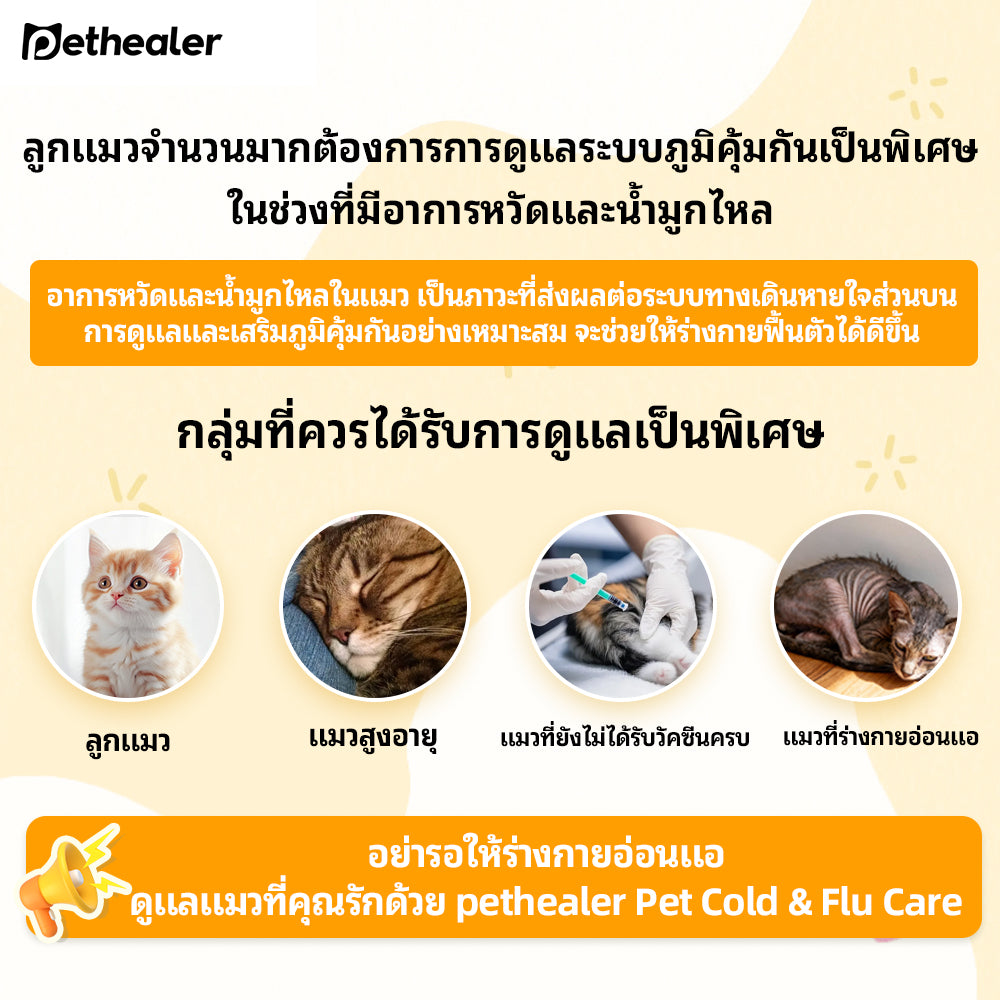 Pethealer ผงอาหารเสริมสำหรับแมว สูตรดูแลสุขภาพช่วงอากาศเปลี่ยน 50g