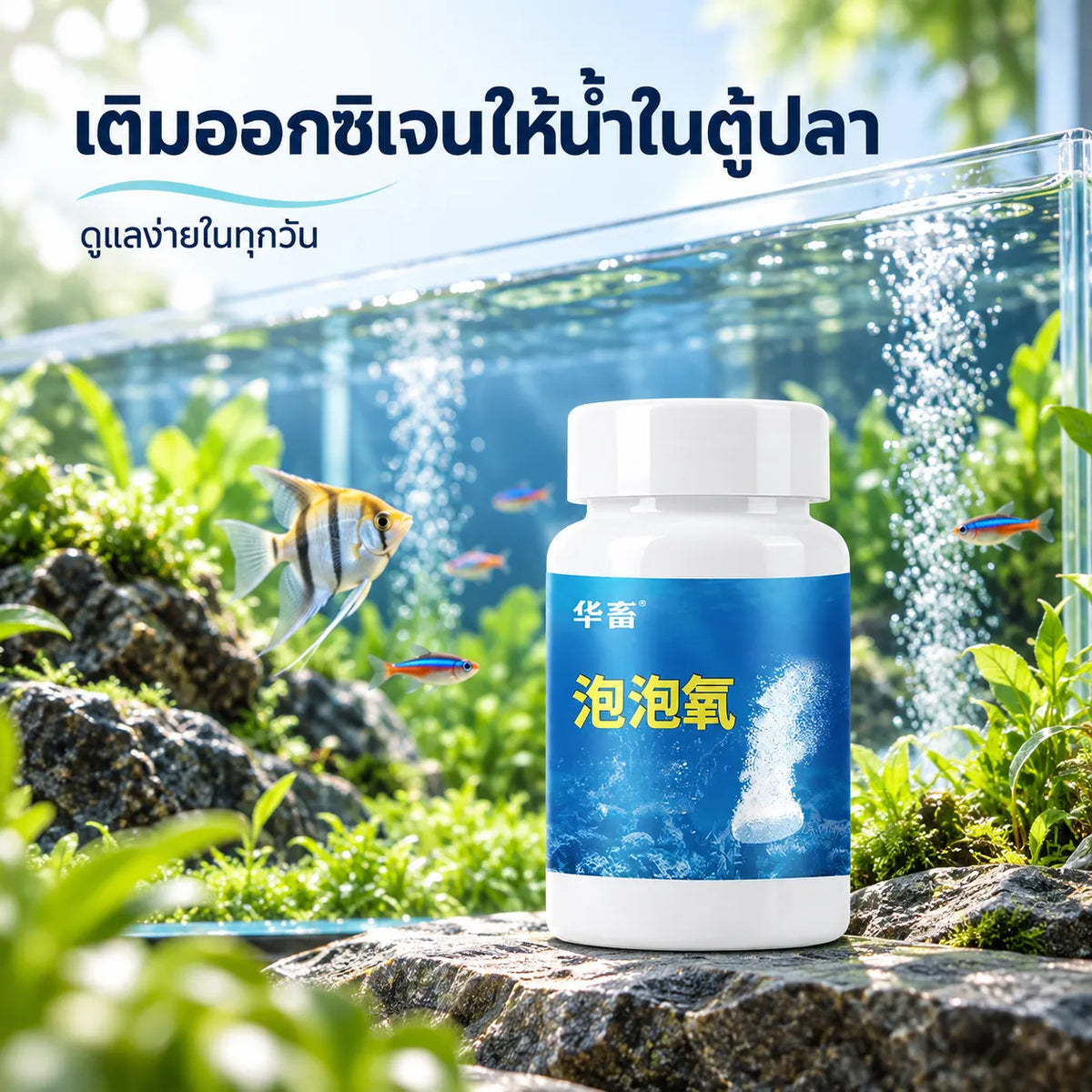 Pethealer เม็ดออกซิเจนละลายช้าสำหรับน้ำตู้ปลา – 120 กรัม  รายละเอียดสินค้า: