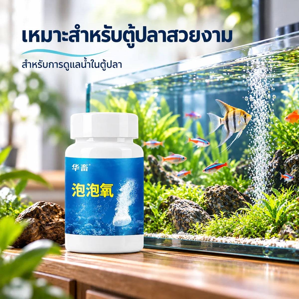 Pethealer เม็ดออกซิเจนละลายช้าสำหรับน้ำตู้ปลา – 120 กรัม  รายละเอียดสินค้า: